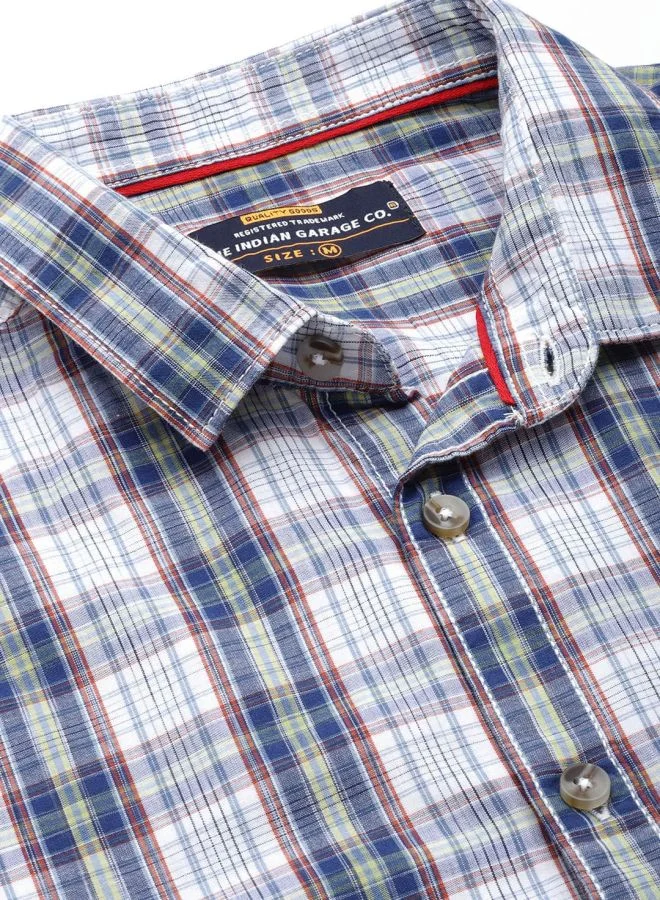 The Indian Garage Co Men Slim Fit Checkered Full Sleeves Spread Collar Casual Shirt
