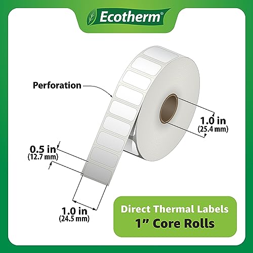 Ecotherm 1" x .5" Thermal Labels | 4 Rolls | 9800 Labels | fits Zebra, Godex, Arkscan, iDPRT, Offnova Thermal Label Printers and More | Blank White Adhesive Stickers by Ecotherm - Image 3
