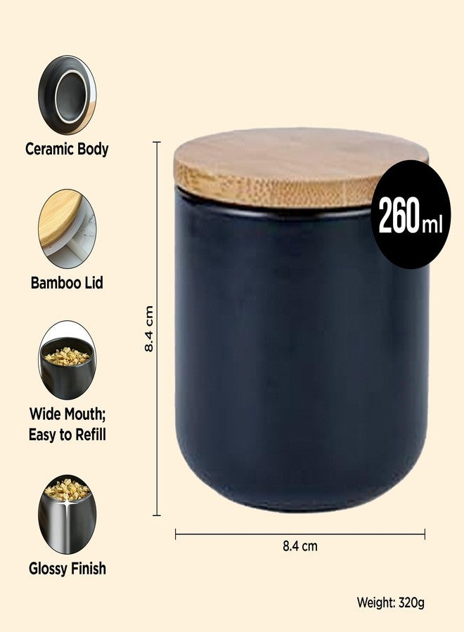 UMAI 260ml Ceramic Jar for Kitchen Storage | Air Tight Container Set with Bamboo Lid | Kitchen Container for Snacks, Tea, Sugar | Multipurpose Organizer | Black - Image 4