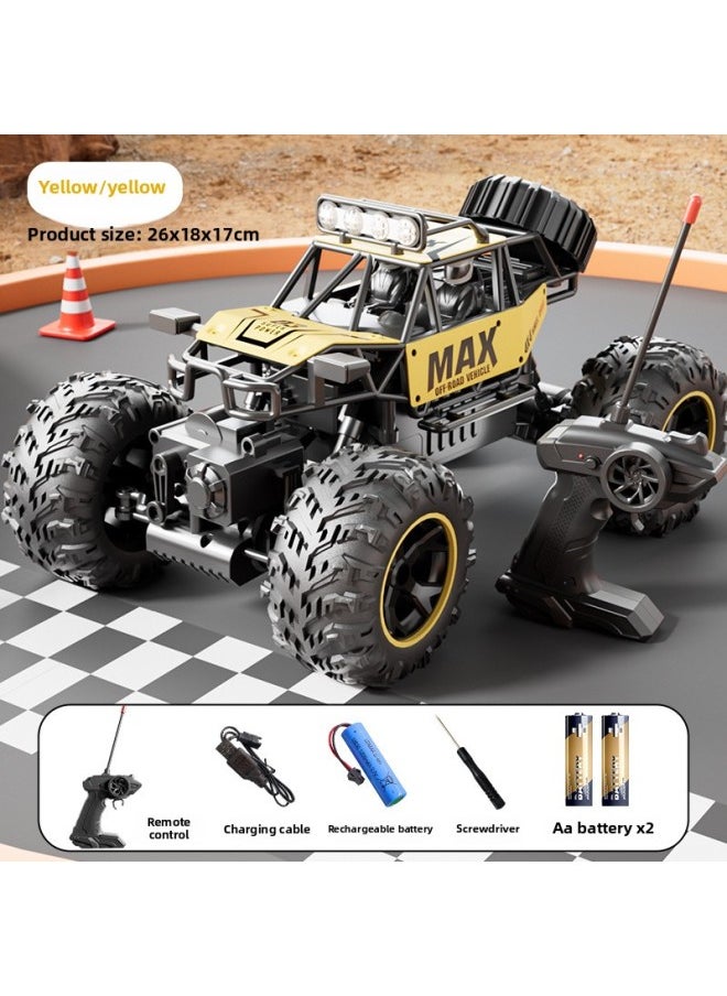 Generic A Toy Car Remote Control Large Alloy High-speed Six-wheel Four-wheel Drive Off-road Big Foot Climbing Electric Boy Children's Car-Color:Four-wheel Drive Alloy Remote Control Car [gold] With Led Light-Proportion:Dual Lithium Battery + Remote Control Battery + Charging Cable  - Image 1