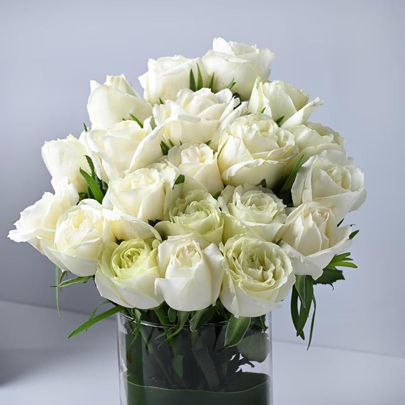 Floweraura FlowerAura Fresh Live Flower Bouquet of 30 White Roses In Glass Vase For Birthday Gift Anniversary Gift Wedding Gift Congratulations Gift Gift For Special Occasions Same Day Delivery  - Image 2