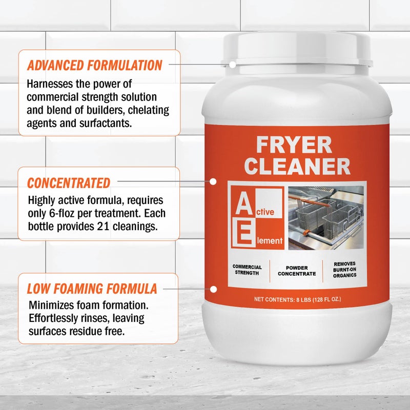 Active Element Fryer Cleaner - 8-lbs - Fryer Boil Out - Contains 21 Cleanings - Concentrated Powder - Commercial Strength - Removes Burnt On Organics - Deep Fryer Cleaner - Image 3