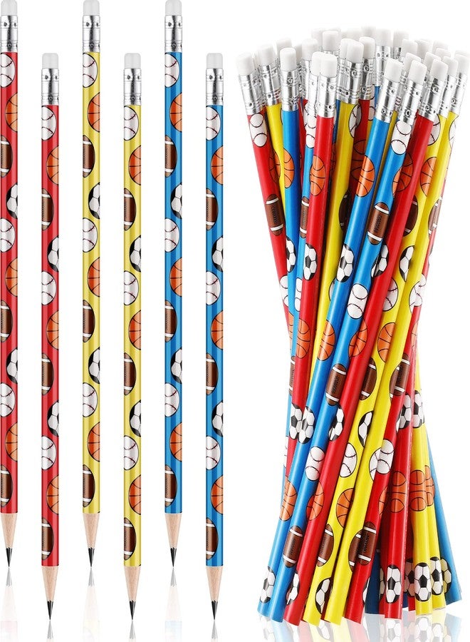 Spakon 48 Pcs Sports Pencils with Eraser for Kids Boys - Baseball Football Basketball Soccer Ball Sports Themed Teacher HB Drawing Supplies for School Classroom Student Rewards - Image 1