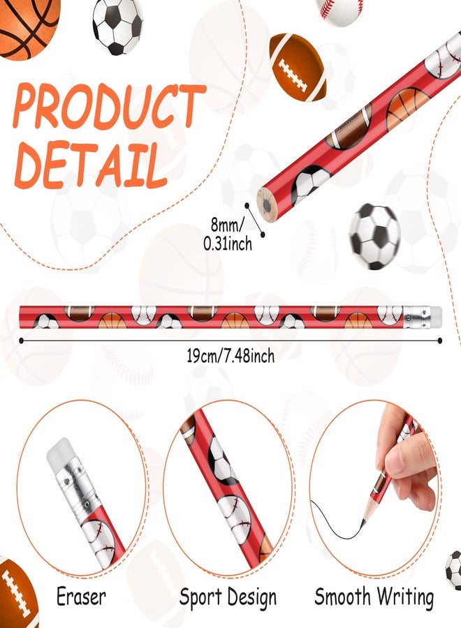 Spakon 48 Pcs Sports Pencils with Eraser for Kids Boys - Baseball Football Basketball Soccer Ball Sports Themed Teacher HB Drawing Supplies for School Classroom Student Rewards - Image 2