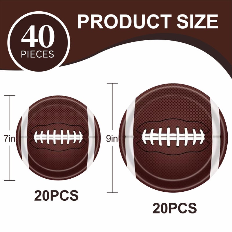 Aixuler 40pcs Football Party Paper Plates Set Disposable Sports Party Food Dinner Dessert Plate Birthday Tableware Decorations Favors, Including 20pcs 9" and 20pcs 7" Plates for Football Theme Plate - Image 2