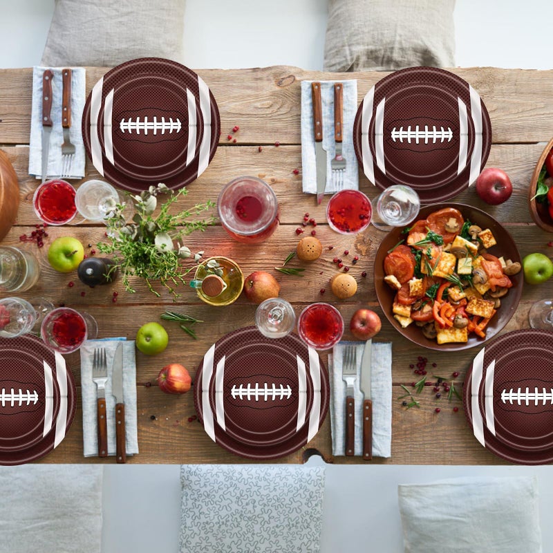 Aixuler 40pcs Football Party Paper Plates Set Disposable Sports Party Food Dinner Dessert Plate Birthday Tableware Decorations Favors, Including 20pcs 9" and 20pcs 7" Plates for Football Theme Plate - Image 5
