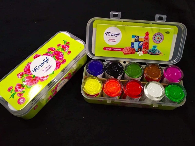 E Shopping 22Pcs Dotting Painting Tools with 10 Fevicryl Acrylic Colors Mandala Set Pen with Stencil Kit for Clay Pottery Craft Painting Rocks Art Drawing Multicolour - Image 5