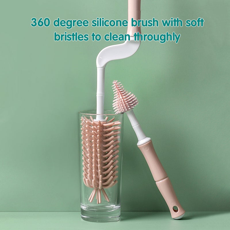 Bottle Cleaning Brush Set YOUHA Silicone Bottle Brush 360 Degree Soft Bristle Long Handle Baby Bottle Cleaner Brushes Nipple Brush Straw Cleaning Brush - Image 5