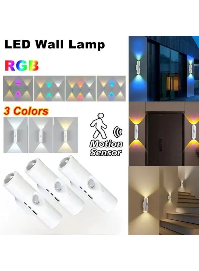مصباح حائط ذكي مع حساس للحركة وقابل للتعتيم، 2 قطعة، إضاءة ذكية ملونة RGB وثلاثة ألوان، مع شاحن USB - Image 1