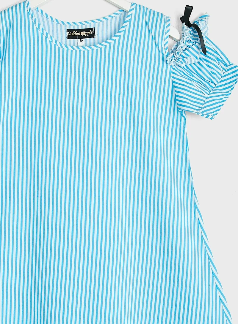 Little Golden Apple Striped Open-Shoulder Dress