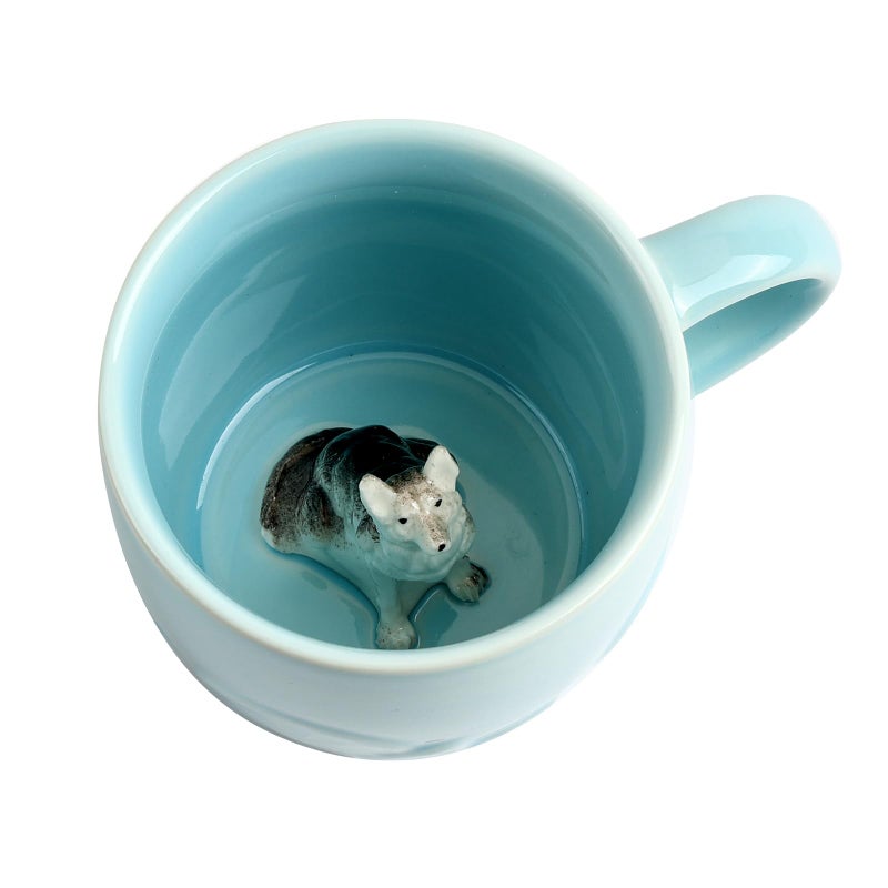 Ewaymado German Shepherd Dog Ceramic Mug Hidden 3D Animal Inside CupHandmade Animal Figurine TeacupChristmasBirthdayMothers Day Gifts for Friends Family or Kids Blue German Shepherd