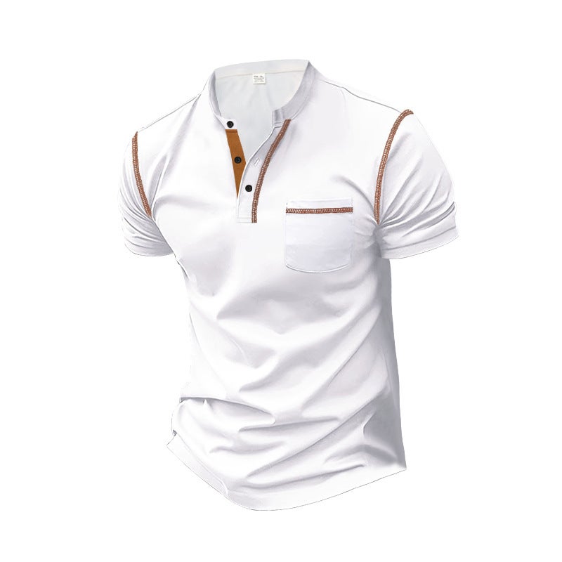 Men's Short-Sleeved Henry Shirt Color-Matching T-Shirt