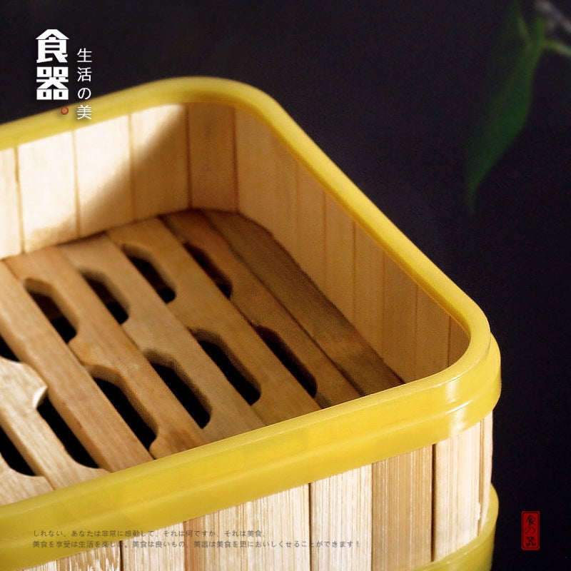 Square Bamboo Steamer Small Steamer Plastic Edge Bamboo Steamer Commercial Restaurant Steamed Bun Steamer Steamed Dumpling Steamer - Image 5