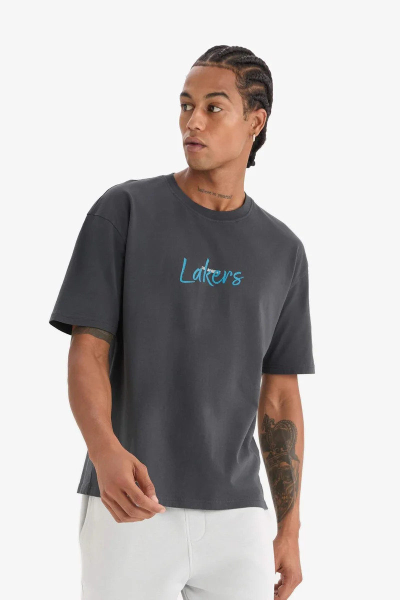 Defacto  DeFactoFit NBA Los Angeles Lakers Boxy Fit Crew Neck T-Shirt  | Best Price UAE