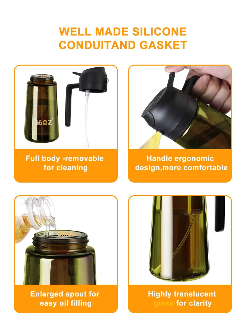 HomarKet 2pcs 16oz/470ml Light-Blocking Dark Oil Sprayer for Cooking, 2 in 1 Olive Oil Dispenser Bottle for Kitchen, Premium Green Glass Oil Bottle, Food-Grade Oil Mister for Air Fryer, BBQ(Black&White) - Image 5