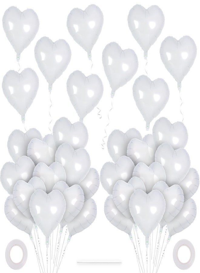YOTHORN 50 Pcs Heart Balloons,10 Inch Heart Shape Foil Balloons Love Balloon Valentine Balloon for Birthday Party Wedding Engagement Party Baby Shower Valentine Day Decorations (White) - Image 1