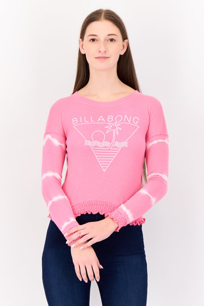 Billabong Women Crew Neck Long Sleeves Brand Logo Sweatshirt, Pink - Image 1