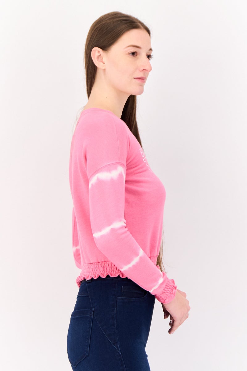 Billabong Women Crew Neck Long Sleeves Brand Logo Sweatshirt, Pink - Image 2