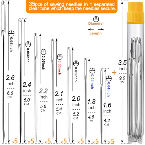 JollMono 35 Pack Premium Large Eye Needles for Hand Sewing with 2 Needle Threaders, Assorted Sizes, Embroidery Needles for Hand Sewing, Sewing Needles Large Eye, Big Eye Needle - Image 2