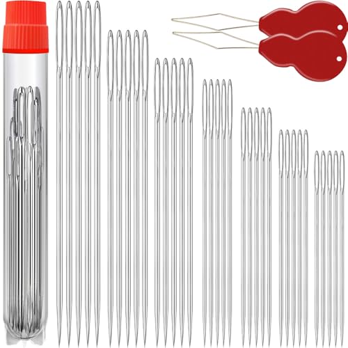 JollMono 35 Pack Premium Large Eye Needles for Hand Sewing with 2 Needle Threaders, Assorted Sizes, Embroidery Needles for Hand Sewing, Sewing Needles Large Eye, Big Eye Needle - Image 1
