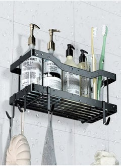 FPC 5 Pack Shower Caddy, Adhesive Bathroom Organizer, No Drilling, Large Capacity, Rustproof Stainless Steel Bathroom Shower Organizer with 4 Hooks, Shower Shelf for Inside Shower Black  - Image 4