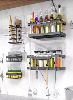 FPC 5 Pack Shower Caddy, Adhesive Bathroom Organizer, No Drilling, Large Capacity, Rustproof Stainless Steel Bathroom Shower Organizer with 4 Hooks, Shower Shelf for Inside Shower Black  - Image 3