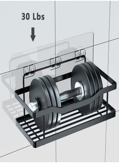 FPC 5 Pack Shower Caddy, Adhesive Bathroom Organizer, No Drilling, Large Capacity, Rustproof Stainless Steel Bathroom Shower Organizer with 4 Hooks, Shower Shelf for Inside Shower Black  - Image 5