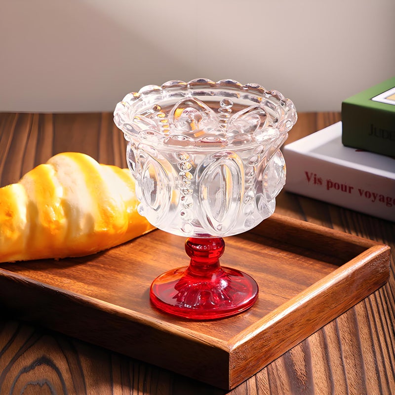 Opexscal 9oz Glass Dessert Bowls Set of 4, Vintage Embossed Dessert Cups, Thickened Sundae Cups, for Sundae, Ice Cream, Fruit, Salad, Snack, Cocktail, Trifle - Image 5