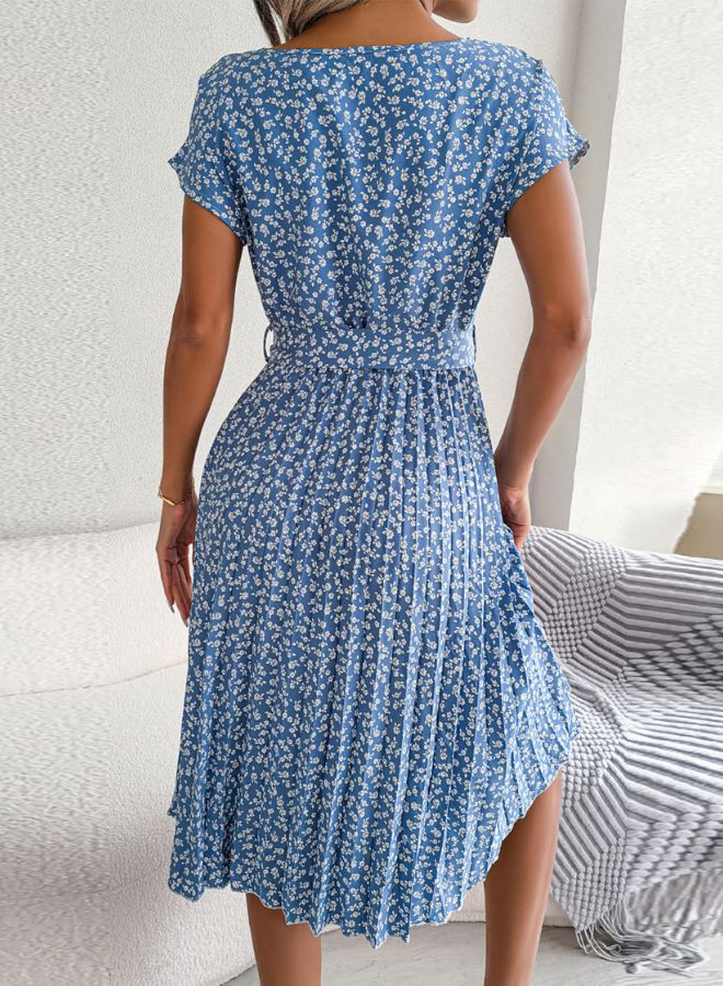 Tepveisoy Women's Summer Round Neck Casual Fashion Printed Pullover Dress Short-Sleeved Floral Pleated Skirt dress  - Image 2