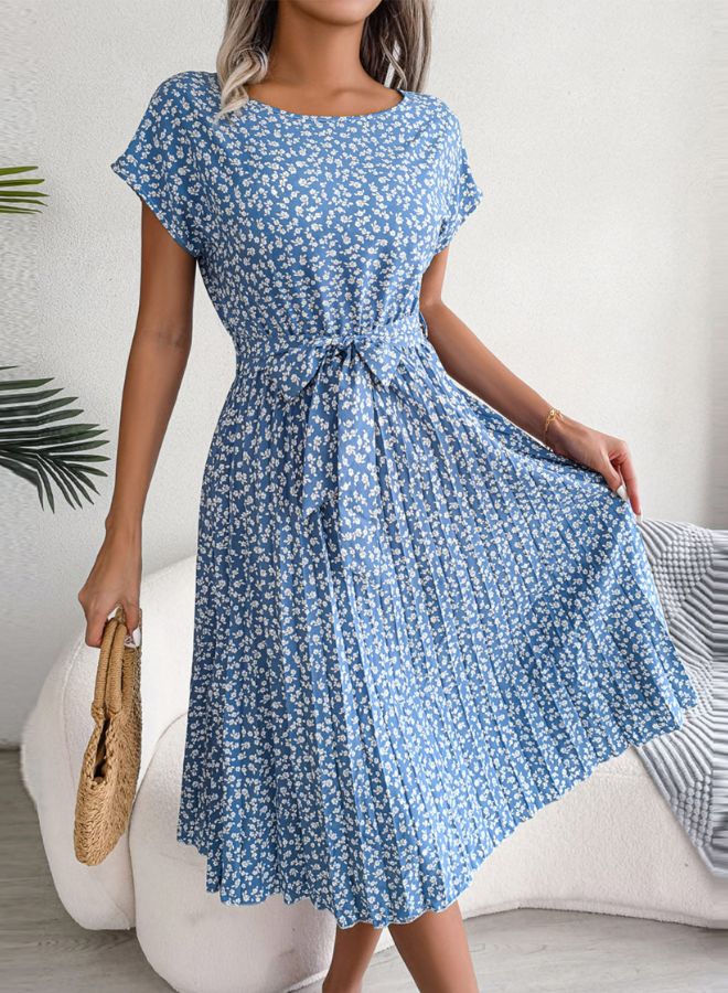 Tepveisoy Women's Summer Round Neck Casual Fashion Printed Pullover Dress Short-Sleeved Floral Pleated Skirt dress  - Image 4