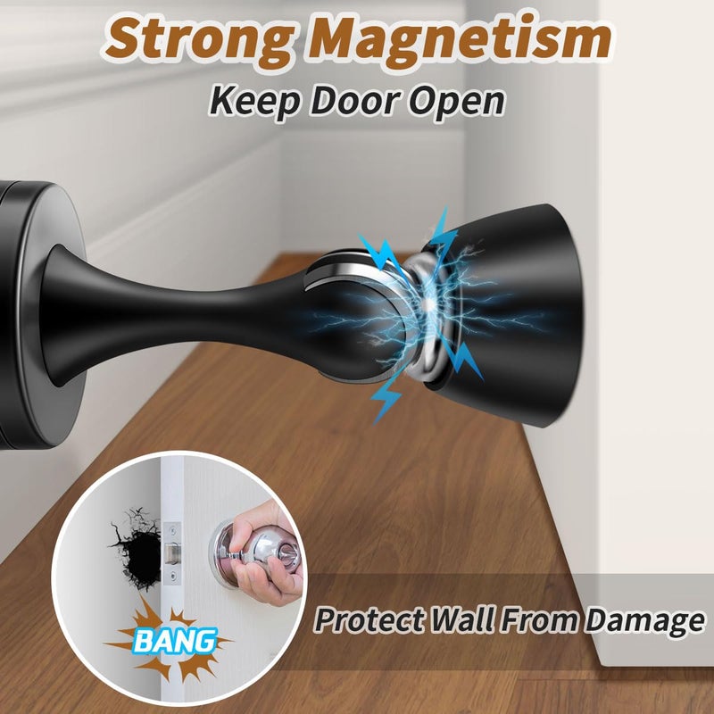 KOLAKO Door Stopper, Magnetic Door Stops, Brushed Satin Nickel, 2 Pack Wall Floor Mounted Black Magnetic Door Catch Holder, Stainless Steel Soft-Catch Doorstop Without Adhesive Tape - Image 3