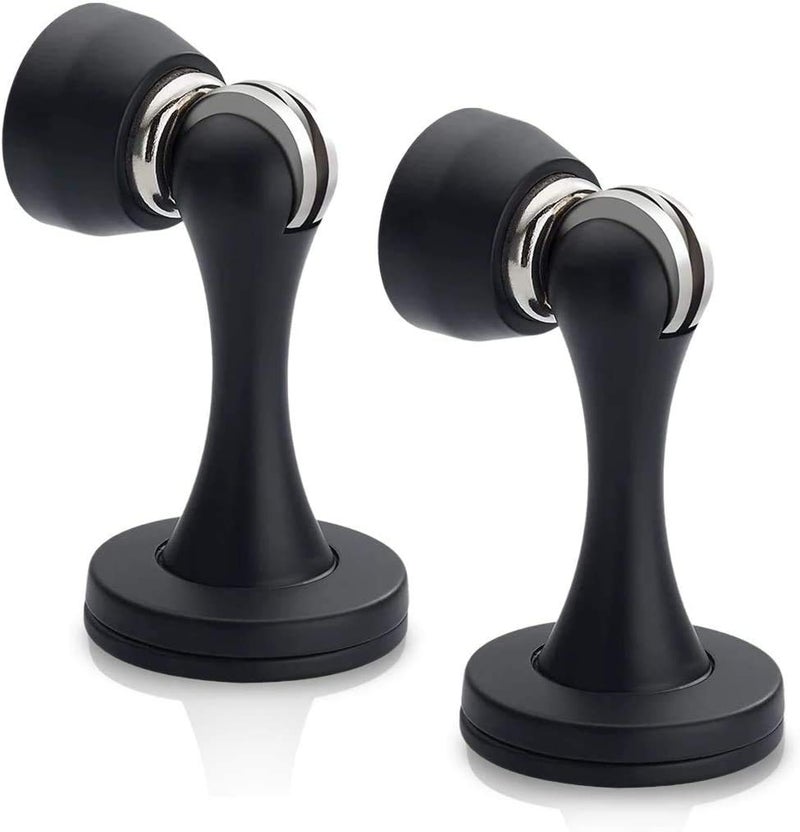 KOLAKO Door Stopper, Magnetic Door Stops, Brushed Satin Nickel, 2 Pack Wall Floor Mounted Black Magnetic Door Catch Holder, Stainless Steel Soft-Catch Doorstop Without Adhesive Tape - Image 1