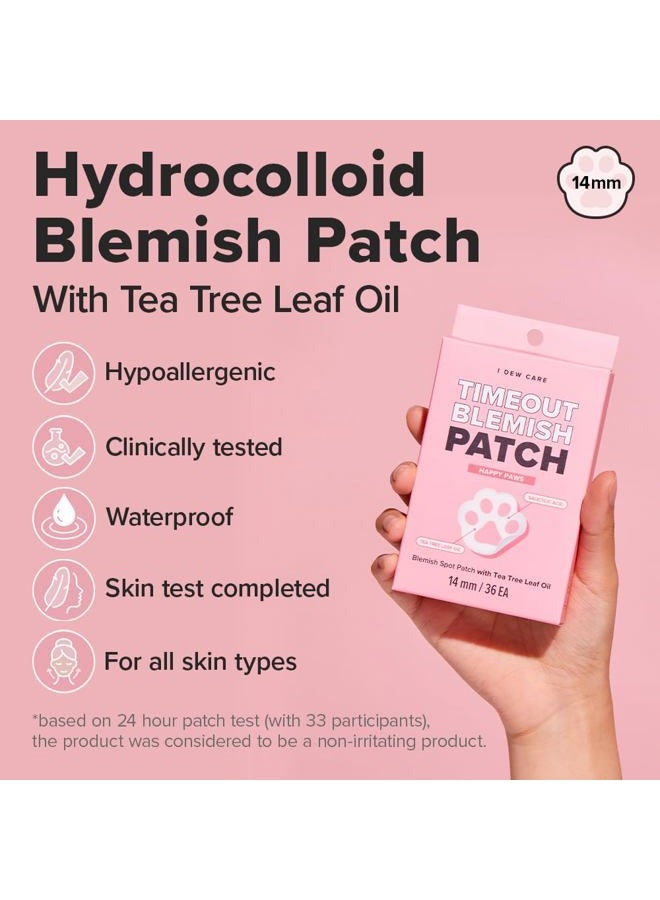 I DEW CARE Hydrocolloid Acne Pimple Patch - Timeout Blemish Happy Paws | Cute Patches, Facial Stickers, Absorbing with Tea Tree Leaf Oil, Trouble Treatment for Face, 36 Count - Image 3
