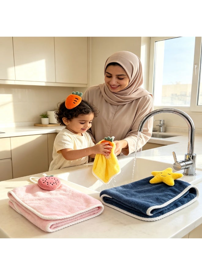 6Pcs Cute Cartoon Hanging Hand Towel Set, Premium Microfiber Absorbent Soft Quick Dry Towels with Hanging Rope for Kids Bathroom Kitchen - Image 5