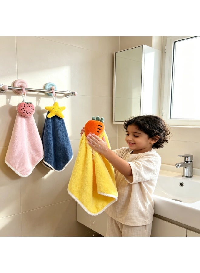 6Pcs Cute Cartoon Hanging Hand Towel Set, Premium Microfiber Absorbent Soft Quick Dry Towels with Hanging Rope for Kids Bathroom Kitchen - Image 4