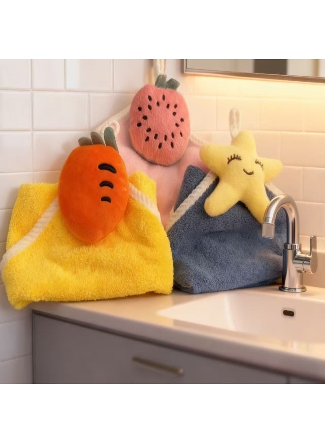 6Pcs Cute Cartoon Hanging Hand Towel Set, Premium Microfiber Absorbent Soft Quick Dry Towels with Hanging Rope for Kids Bathroom Kitchen - Image 2