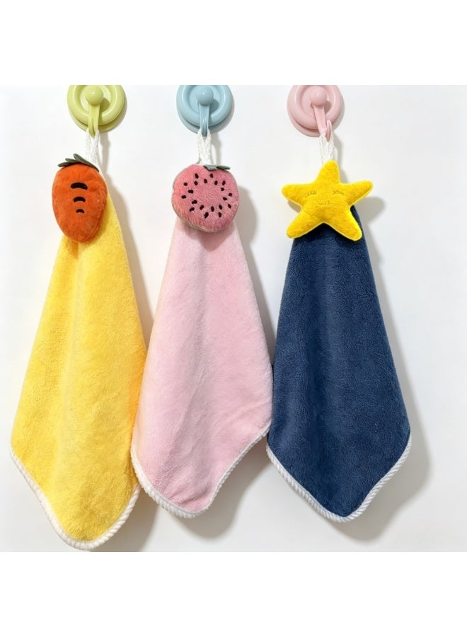 6Pcs Cute Cartoon Hanging Hand Towel Set, Premium Microfiber Absorbent Soft Quick Dry Towels with Hanging Rope for Kids Bathroom Kitchen - Image 1