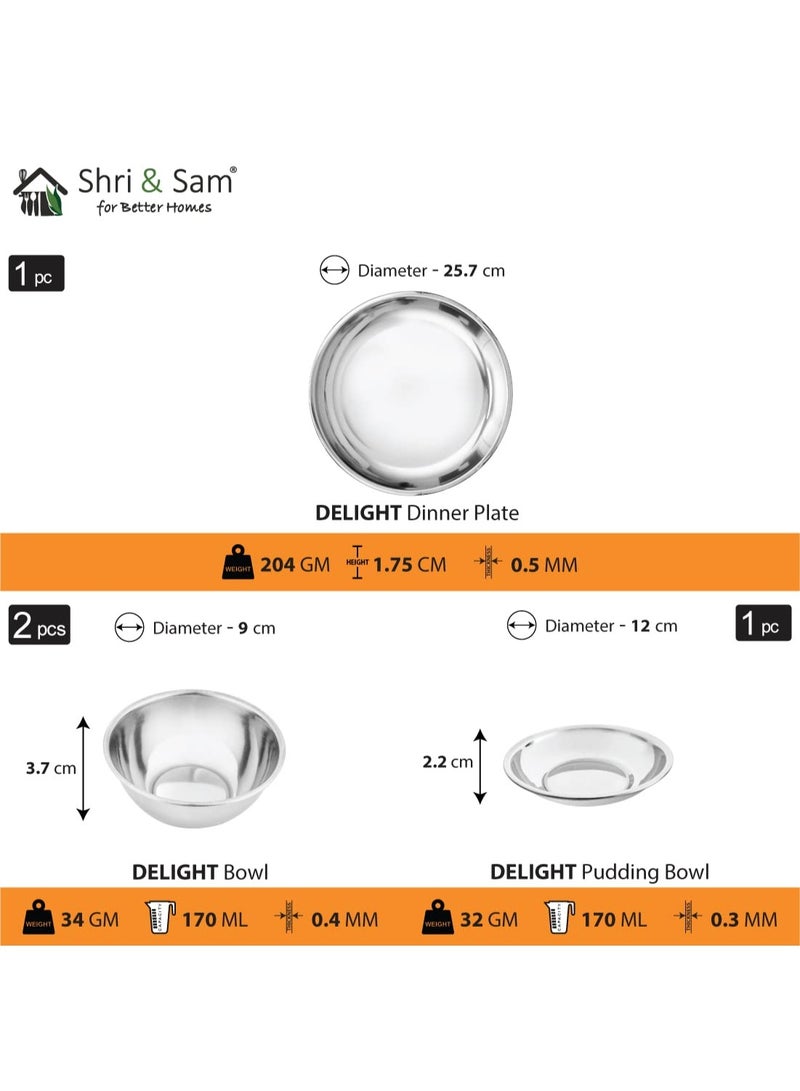 Shri & Sam Stainless Steel Delight Dinner Set, 6 Pieces, Solid - Image 4