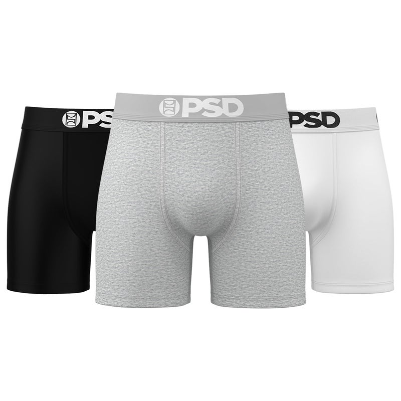 PSD Underwear Men's Neutrals Cotton Solid Mid Length Boxer Brief 3 Pack, Multi, M - Image 1