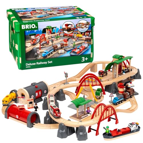 BRIO World Deluxe Railway Set - 87-Piece Wooden Train Set - Includes Passenger & Freight Trains, Stations, Accessories - Safe & Sustainable - MESH Accredited Fun Play for Kids Ages 3 & Up - Image 1