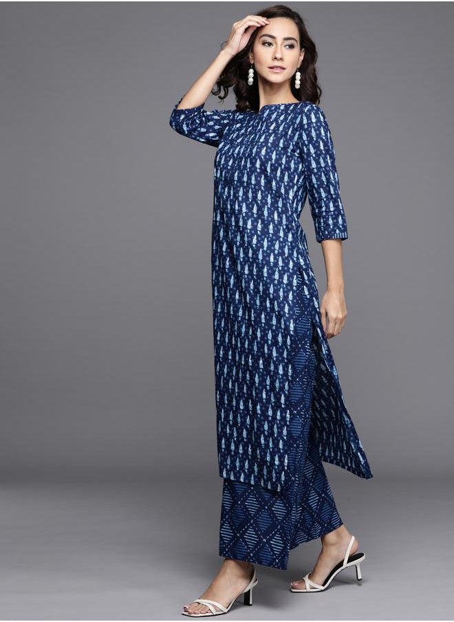 Libas All-Over Print Kurta and Palazzo with Printed Dupatta Set by Styli  - Image 2