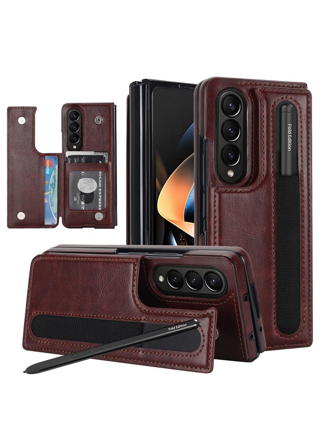 اس-توب جراب لهاتف Samsung Galaxy Z Fold4 مزود بمشبك مزدوج وفتحة للبطاقات وقابل للطي مع فتحة للقلم - Image 1