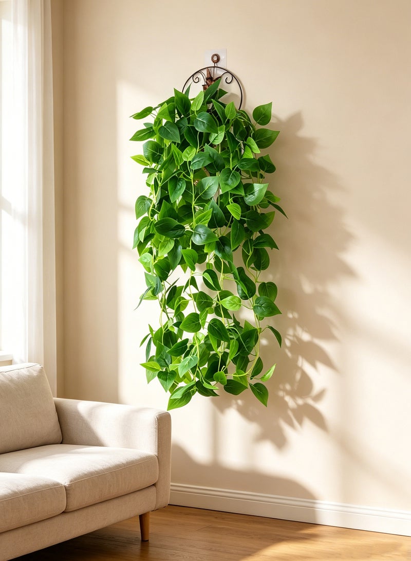 Splendors Artificial Hanging Green Vine Plant in Triangle Basket with Realistic Faux Green Leaves Fake Plant Decoration for Home and Office Indoor Outdoor Garden Shelf Living Room - Image 3