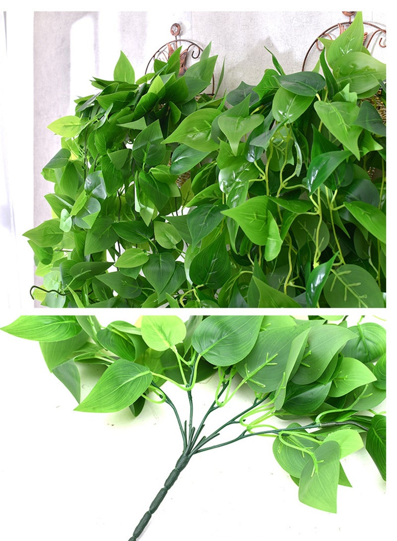 Splendors Artificial Hanging Green Vine Plant in Triangle Basket with Realistic Faux Green Leaves Fake Plant Decoration for Home and Office Indoor Outdoor Garden Shelf Living Room - Image 4