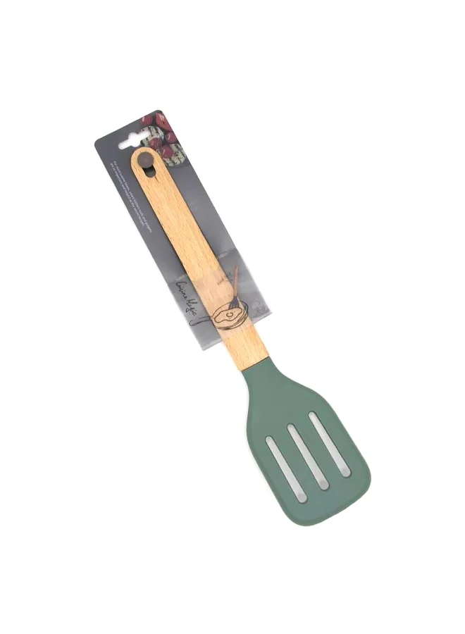 PARFAIT Ergonomic Design High Quality Silicone Slotted Spatula Green and Brown 3.5 x 7.9 x 34.3 cm SA9483KT