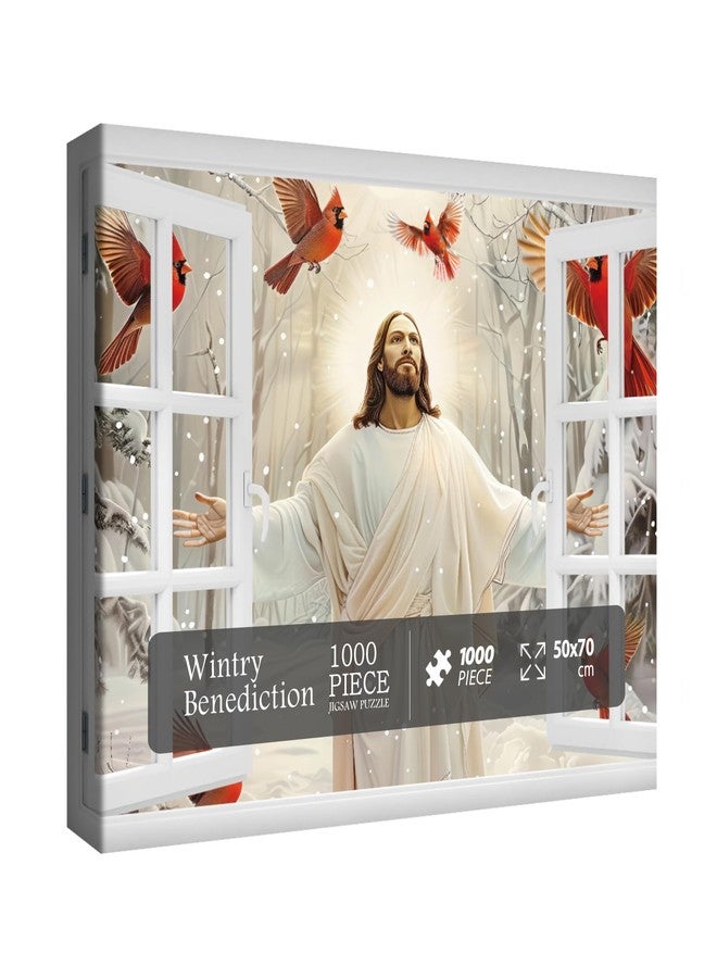 BBOLDIN Jesus Christian Puzzles for Adults 1000 Piece, Religious Peaceful Faith Jigsaw Puzzle, Winter Cardinal Inspirational Puzzles - Image 1