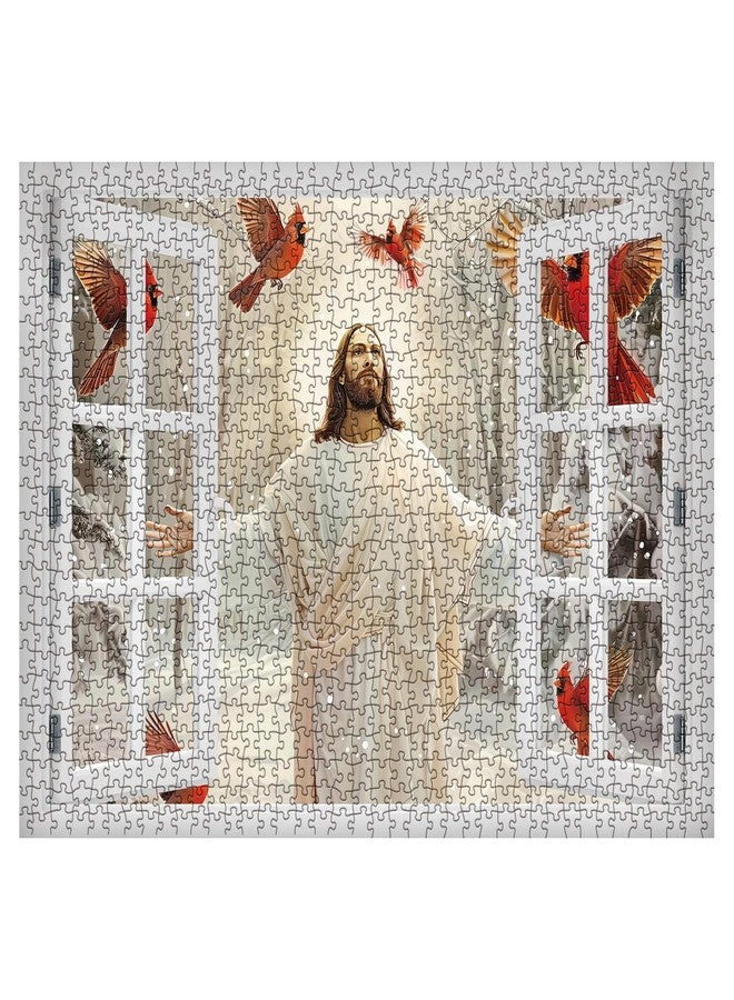 BBOLDIN Jesus Christian Puzzles for Adults 1000 Piece, Religious Peaceful Faith Jigsaw Puzzle, Winter Cardinal Inspirational Puzzles - Image 2