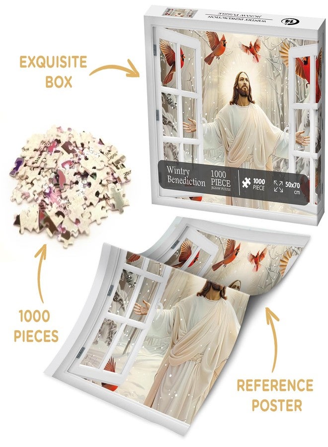 BBOLDIN Jesus Christian Puzzles for Adults 1000 Piece, Religious Peaceful Faith Jigsaw Puzzle, Winter Cardinal Inspirational Puzzles - Image 3