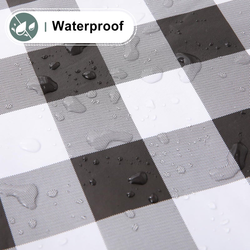 misaya Round Waterproof Vinyl Table Cloth, Buffalo Flannel Backed Tablecloth, Wipeable Plastic Table Cover for Easter, Dinner, Kitchen, Picnic (60", Black and White) - Image 2