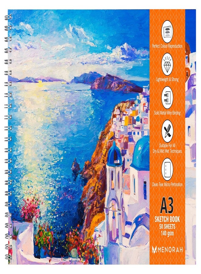 MENORAH مينورا - A3 - دفتر رسم فني - 140 غرام/متر مربع، 100 صفحة/50 ورقة - دفتر فني مُجلّد بسلك معدني - (42 × 29.7 سم) - تصميم منازل وقباب - Image 1